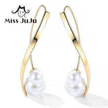 Miss JuJu Gold Pearl Earrings for Women Fashion Jewelry Silver Pearl Dangling Earrings Drop Women's Long Hanging Earring M3011 2024 - buy cheap