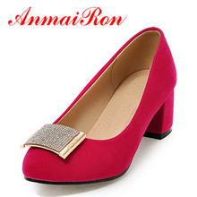 ANMAIRON High Heels Women Fashion Pumps Square Heels Round toe Rhinestone Spring Autumn Pumps 3 Colors Big Size Simple Pumps 2024 - buy cheap