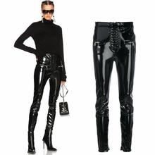 Free shipping New tide patent leather pants Punk high waist shiny PU leather tight-fitting pants button zipper Women pencil pant 2024 - buy cheap