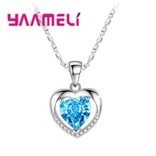 Unique Ocean Blue White Zircon Crystal 925 Sterling Silver Heart Pendant Necklace Women Lady Party Christmas Accessory 2024 - buy cheap