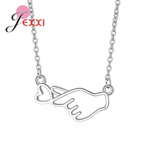 Simple Sweet Lovely Heart with Hand Pendant Real 925 Sterling Silver  Women Collar Necklace Romantic Christmas Present 2024 - buy cheap