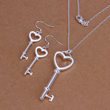 Silver plated Jewelry set, fashion  Heart-Shaped Key Earrings Necklace S199 /cmoaldva cxlalosa LKNSPCS199 2024 - buy cheap