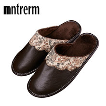 Mntrerm Home Slippers Men Winter Leather Shoes Plush Warm Slipper Flats Shoe Non-slip Soft Floor Sneakers For Indoor Mens Terlik 2024 - buy cheap