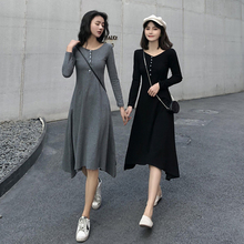 2019 primavera nuevo vestido coreano moda ropa delgada cintura alta manga larga A-Line estudiante Casual vestido de mujer 2024 - compra barato