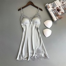 Girl Silk Nightgown Summer Lace Night Dress Sleepwear Babydoll Nightie Satin Homewear Chest Pad Nightwear 8 2024 - buy cheap