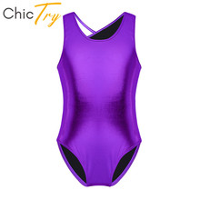 ChicTry Kids Teens Sleeveless Professional Gymnastics Leotard Girls Shiny Ballet Leotard Bodysuit Children Stage Dance Costume 2024 - buy cheap