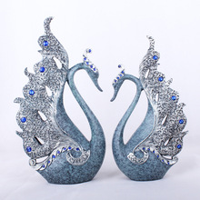 European Couple Blue Swan Figurines Home Decoration Wedding Gifts Wine Cabinet Display Resin Crafts Household Swan Miniatures 2024 - buy cheap