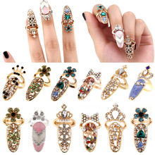 Модное уникальное милое кольцо для ногтей для леди и девушки кольца для костяшек эффектные ювелирные изделия с кристаллами Стразы Цветок Корона наконечник для пальца цельный кусок 2024 - купить недорого