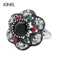Kinel Vintage Jewelry Crystal Flower Rings For Women Silver Color Mosaic Colorful Resin Ring Bohemian Jewelry Wholesale 2024 - buy cheap
