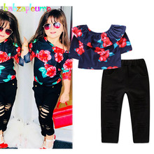 2Piece 2020 New Spring Summer Kids Wear Toddler Clothes Fashion Flowers T-shirt+Black Hole Pants Baby Girls Clothing Sets BC1553 2024 - buy cheap