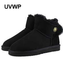 UVWP Модные женские ботинки из натуральной овечьей кожи, зимние ботинки с 100% натуральным мехом, теплые шерстяные ботильоны, женские ботинки 2024 - купить недорого