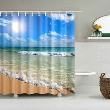 Cortina de chuveiro bela de praia lavável, cortina à prova d' água ecológica para banheiro com gancho de plástico tz160758 2024 - compre barato