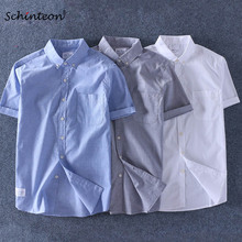 2019 Men 100% Cotton Short Sleeves Shirt Slub Cotton Casual Shirts Summer Youth White White Grey 2024 - buy cheap