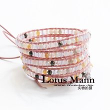 latest fashion pink precious stone and pyrite girl's bangle Wrap Bracelet on Leather 2024 - buy cheap