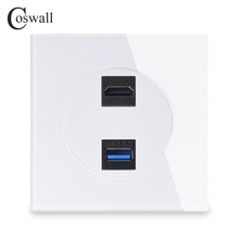 Coswall Tempered Glass Panel HDMI-compatible 2.0 Port / USB 3.0 Jack Wall Socket Female to Female R11 Series White Black Grey 2024 - buy cheap