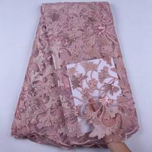 Latest Light Pink Velvet Lace Fabric With Sequins High Quality African French Net Tulle Lace Fabric With Beads For Wedding S1650 2024 - buy cheap