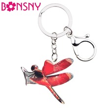 Bonsny Acrylic Flying Red Dragonfly Key Chains Keychains Rings Insect Jewelry For Women Girls Handbag Purse Charms Pendant Gift 2024 - buy cheap