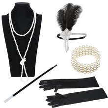 1920s Набор аксессуаров Flapper костюм для женщин повязка перчатки держатель для сигарет Ожерелье Браслеты 2024 - купить недорого