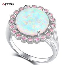 Ayowei Huge Style White Fire Opal Silver Stamped Rings for Women Pink Zircon Fashion Jewelry USA Sz#6#7#8#9#10 OR864A 2024 - buy cheap