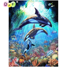 DPF Diamond Embroidery Needlework ocean whale swim 5D Round full Diamond painting Cross Stitch diamond Mosaic home decor crafts 2024 - buy cheap