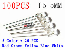 Free Shipping 100PCS/LOT F5 LED 5 mm Ultra Bright 5 Color Red Green Yellow Blue White DIP Round 5mm Lamp LED Diode Light Kit 2024 - buy cheap
