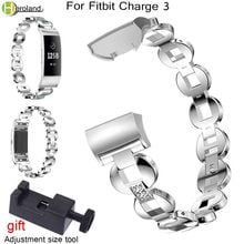 Correa de reloj para Fitbit Charge 3, correa de reloj de acero inoxidable con diamantes, pulsera de repuesto, correas de moda 2024 - compra barato