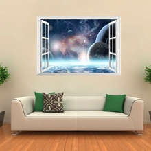 Outer Space Planets 3D Windows Wall Stickers Cosmic Wall Decals for Kids Room Baby Bedroom Ceiling Floor Decoration 2024 - buy cheap