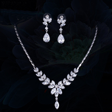 Joias femininas para casamento à noite, conjunto de joias brancas de cristal cz, noivas 2024 - compre barato