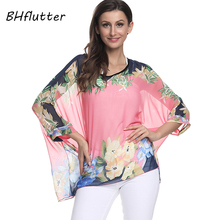 BHflutter Blouse Shirt Women 2018 New Batwing Floral Print Summer Tops Tees Plus Size Casual Women Chiffon Blouses Camisas Mujer 2024 - buy cheap