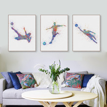 Watercolor Abstract Sports Man Soccer Art Print Poster Wall Picture Canvas Painting Modern Nordic Living Room Home Deco No Frame 2024 - compre barato
