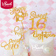 Gold "Sweet 16" "Eighteen" Happy Birthday Shiny Hand Writing Cake Topper for Birthday's Party Decoration Baking Lovely Gifts 2024 - buy cheap