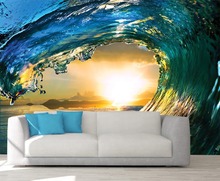 Personalizado 3d foto papel de parede pôr do sol onda fundo da parede decoração cartaz arte removível mural adesivos 2024 - compre barato