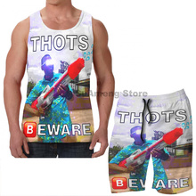 Summer funny print men Tank Tops Women THOTS BEWARE Deep Fried Meme men Board beach shorts women sets fitness sleeveless vest 2024 - buy cheap