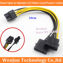 100 piezas envío gratis tarjeta de gráficos de Video Dual 4Pin IDE Molex a PCI-E PCIe 8Pin (6 + 2) cable de alimentación pin Cable de 18 awg 2024 - compra barato