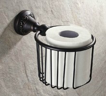 Patrón de arte tallado de latón frotado con aceite negro, soporte de cesta de rollo de papel higiénico para baño montado en la pared, accesorio de baño mba444 2024 - compra barato