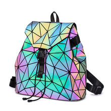 Mochila luminosa feminina, mochila escolar geométrica para meninas adolescentes com diamante a laser 2024 - compre barato