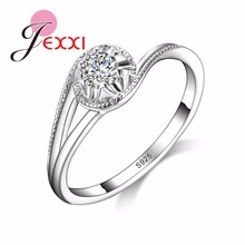 Top Selling 925 Sterling Silver Finger Rings For Women Bridal Wedding Crystal Jewelry Present Round Clear Cubic Zircon 2024 - buy cheap