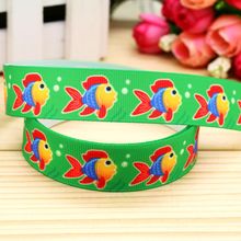 7/8'' Free shipping fish printed grosgrain ribbon hair bow headwear party decoration wholesale OEM 22mm H5345 2024 - buy cheap