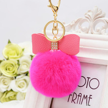 Chaveiro de pelo de laço pompom, chaveiro imitação de coelho, bola de pele, chaveiro, porte clef llavers, chaveiro para bolsa, pingente eh401 2024 - compre barato