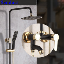 Senducs-Conjunto de ducha de color negro y dorado, sistema de ducha de baño pulido de nuevo diseño con ducha de lluvia de alta calidad, conjunto de ducha de latón 2024 - compra barato