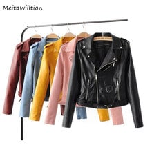 2019 Women Short Faux Soft Leather Jacket Coat Casual Long Sleeve Zipper Motorcycle PU Leather Jacket Autumn Lady Bomber Jacket 2024 - buy cheap