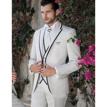 New Design ivory Mens Wedding Tuxedos Peaked Lapel Wedding Suits For Men Two Buttons Tuxedos suit (jacket+pants+vest) 2024 - buy cheap