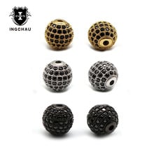 5 pçs/lote Gold-Cor Bronze CZ Metal Micro Pave Cubic Zirconia Redonda Acessórios DIY Bead Para Jóias Pulseira Fazendo Entregas 2024 - compre barato