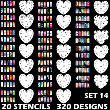 320 дизайнов, Аэрограф для дизайна ногтей трафаретов, шаблон в форме сердца набор для рисования печать инструментов, пластины для стемпинга, изображения, маникюрные пластины, 20 листов/партия 2024 - купить недорого