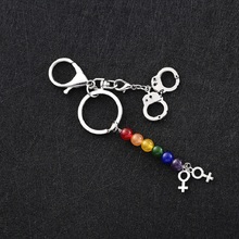 2019  Pride Rainbow Handcuffs Keychains Car keyrings Women's bag accessories Girl Symbol Rhinestone Keys Pendant Jewelry 2024 - buy cheap