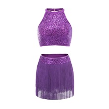 Lantejoulas splice halter vestido dança usar ballet ginástica prática roupas de dança vermelho roxo preto 2024 - compre barato