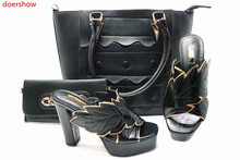 Doershow-zapatos y bolsos africanos de boda para mujer, conjunto de zapatos y bolsos a juego, color negro, italiano, SBR1-3 de alta calidad 2024 - compra barato