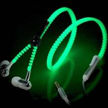 6 Colors Full Glowing Earphone Luminous Light Metal Zipper Ear Phones Glow in The Dark for iphone Samsung MP3 with Microphone 2024 - buy cheap