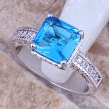 Superb Square Sky Blue Cubic Zirconia White CZ Silver Plated Stamped Ring Size 6 / 7 / 8 / 9 R0128 2024 - buy cheap