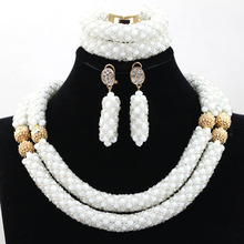Moda branco claro nigeriano frisado conjunto de jóias acessórios para casamento árabe frete grátis hx803 2024 - compre barato